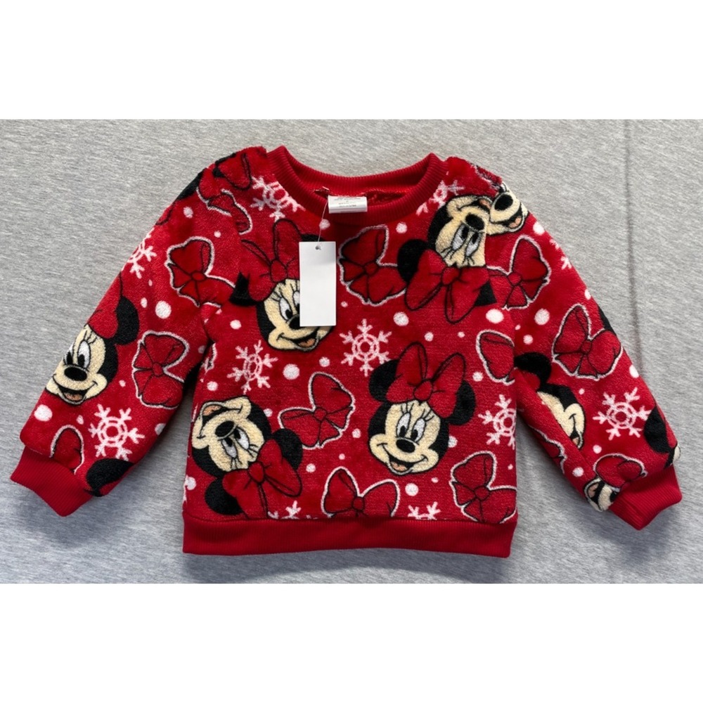 Disney Minnie Mouse Fleece Sweatshirt Toddler Girls 2T Red Snowflakes Print Warm